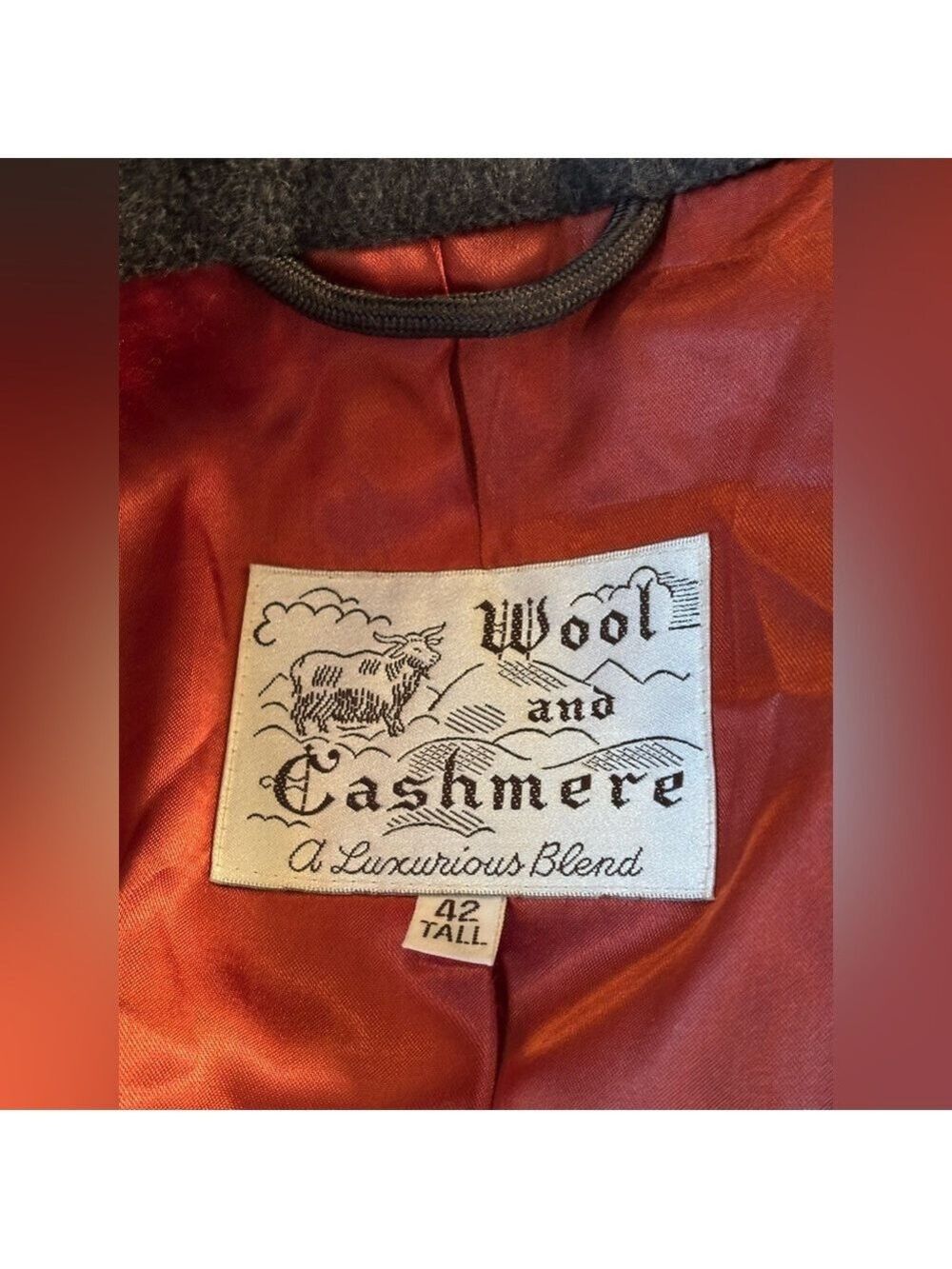 Vintage Bay Club Wool & Cashmere Tall Coat Grey Luxe Orange Lining Men Size 42 - Picture 17 of 17